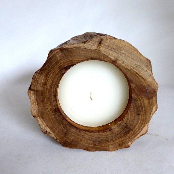NEW 4.25” x 6" BARKLESS TREE SOLID WOOD LOG RUSTIC CABIN CANDLE HOLDERS - Picture 5 of 8